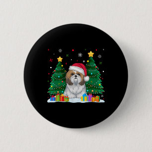 Badge Rond 5 Cm Shih Tzu Amoureux de les chiens Santa Hat Ugly Chr