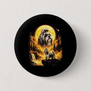 Badge Rond 5 Cm Shih Tzu Chien Hurle à la Lune Vintage 90s Rétro