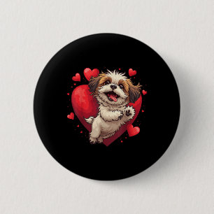Badge Rond 5 Cm Shih Tzu Coeur D'Amour Pour Valentines Jour Sur Sh