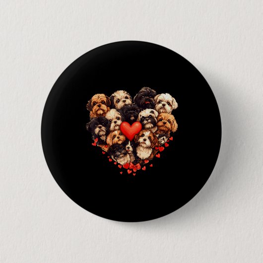 Badge Rond 5 Cm Shih Tzu Heart-shaped Cute Shih Tzu Valentines Day (Devant)