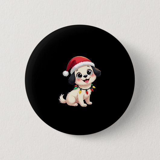 Badge Rond 5 Cm Shih Tzu Santa Christmas Tree Lights Xmas Dog Love (Devant)