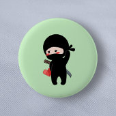 Badge Rond 5 Cm Shy Blushing Ninja Origami Papier Coeur vert
