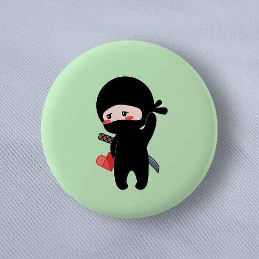 Badge Rond 5 Cm Shy Blushing Ninja Origami Papier Coeur vert