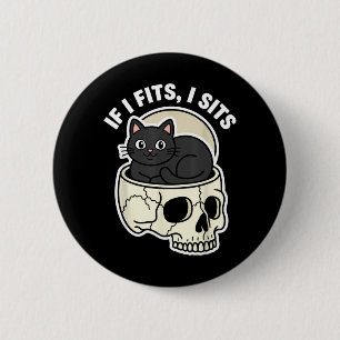 Badge Rond 5 Cm Si ça va assis Crâne de chat noir Mème Kawaii Goth