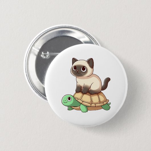 Badge Rond 5 Cm Siamese cat rides turtle Copy (Devant & derrière)