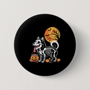 Badge Rond 5 Cm Sibérie Husky Chien Skeleton Y Citrouille Moon Hal