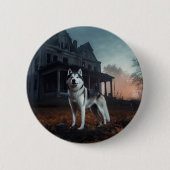 Badge Rond 5 Cm Sibérie Husky Halloween effraie (Devant)