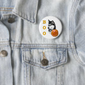 Badge Rond 5 Cm Sibérie Husky (noir) Boo (En situation)