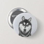 Badge Rond 5 Cm Sibérie Husky (noir et blanc) Peinture Chien Art (Devant & derrière)