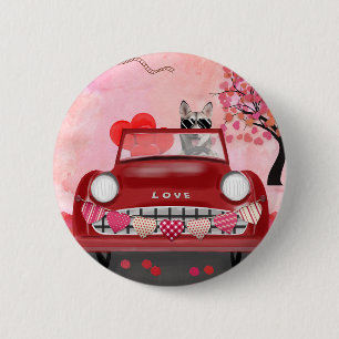 Badge Rond 5 Cm Sibérie Husky voiture avec les coeurs Valentine's