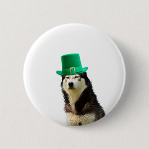 Badge Rond 5 Cm Sibérien Husky Chien Saint Patrick jour