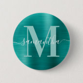 Badge Rond 5 Cm Signature Monogram Aqua Turquoise Shimmer Foil (Devant)
