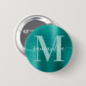 Badge Rond 5 Cm Signature Monogram Aqua Turquoise Shimmer Foil (Devant & derrière)