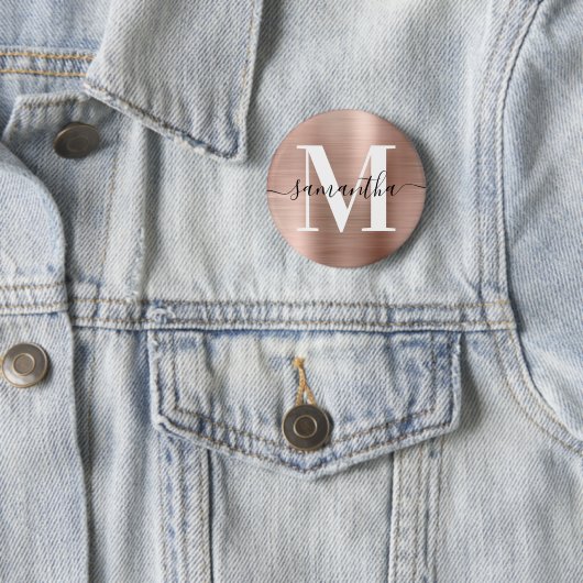 Badge Rond 5 Cm Signature Monogram Rose Gold Shimmer Foil (En situation)