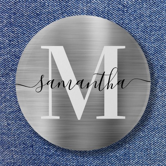 Badge Rond 5 Cm Signature Monogram Silver Shimmer Foil