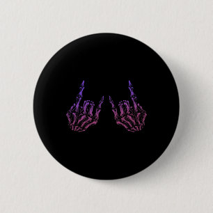 Badge Rond 5 Cm SIGNE À MAIN Rocker Rock Squelette Retro Halloween