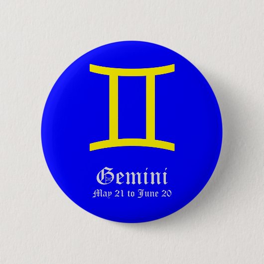 BADGE ROND 5 CM SIGNE ASTROLOGIQUE GEMINI, SYMBOLE ZODIAC (Devant)