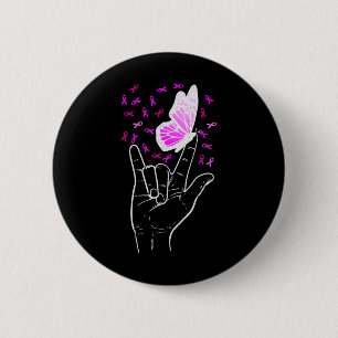 Badge Rond 5 Cm Signe d'amour Asl Papillon Sensibilisation au canc