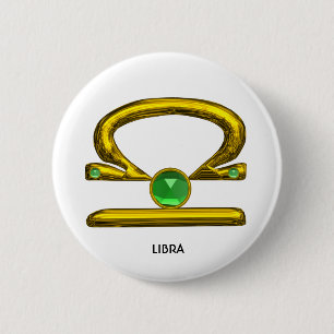 Badge Rond 5 Cm SIGNE D'ANNIVERSAIRE LIBRA Gold Zodiac