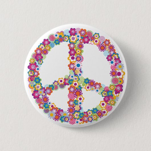 Badge Rond 5 Cm Signe de paix de fleur (Devant)