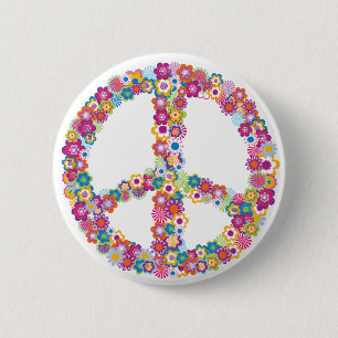 Badge Rond 5 Cm Signe de paix de fleur