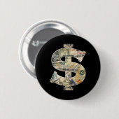 Badge Rond 5 Cm Signe Dollar Argent Cool (Devant & derrière)