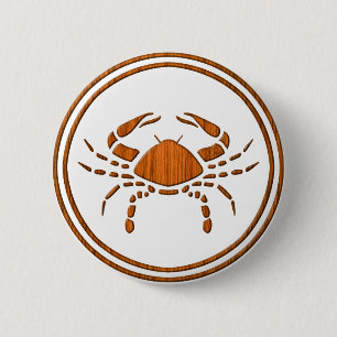 Badge Rond 5 Cm Signe en bois d'astrologie de crabe de zodiaque de