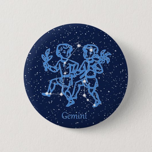 Badge Rond 5 Cm Signe Gemini Constellation et Zodiaque avec étoile (Devant)