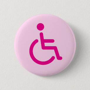 Badge Rond 5 Cm Signe handicapé rose de symbole ou d'handicap pou