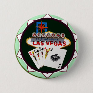 Badge Rond 5 Cm Signe Las Vegas & Cartes Poker Chip