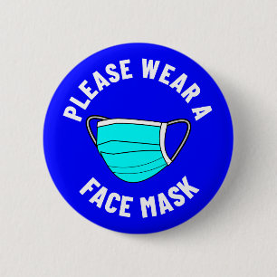 Badge Rond 5 Cm S'Il Vous Plaît Portez Un Masque De Visage Bleu