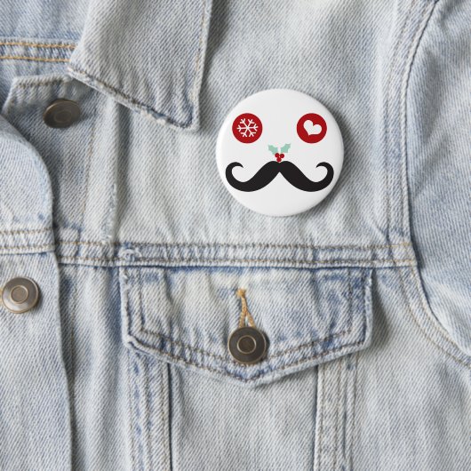 Badge Rond 5 Cm Silencieux Moustache mignon Visage Fête Noël (En situation)