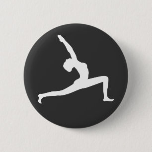 Badge Rond 5 Cm Silhouette Blanche Yoga Femme Posant Bouton rond
