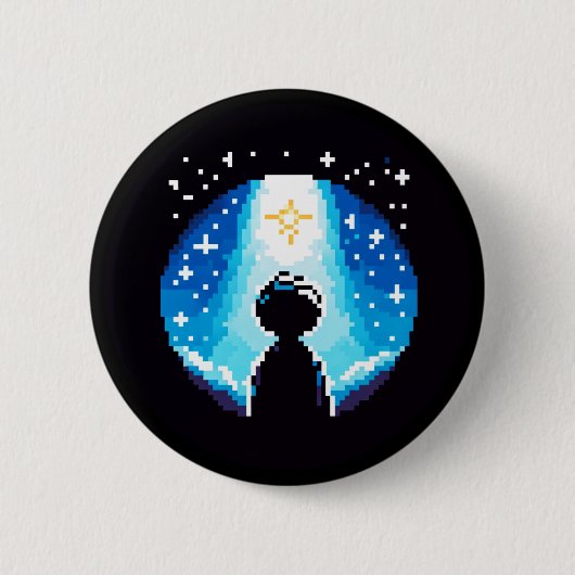Badge Rond 5 Cm Silhouette - Ciel nocturne de rêve Pixel (Devant)