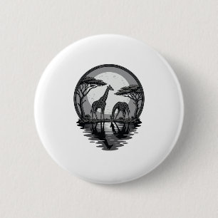 Badge Rond 5 Cm Silhouette de girafe vintage sous la lune Safari V
