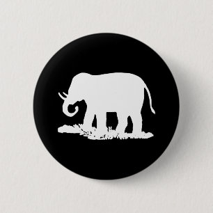 Badge Rond 5 Cm Silhouette d'éléphant noir et blanc