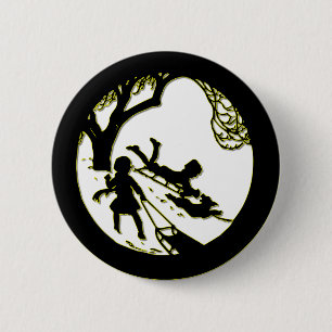 Badge Rond 5 Cm Silhouette d'enfants traînant avec leur chien
