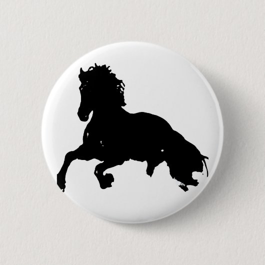 Badge Rond 5 Cm Silhouette du cheval blanc noir (Devant)