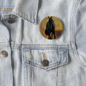 Badge Rond 5 Cm Silhouette du cheval noir (En situation)