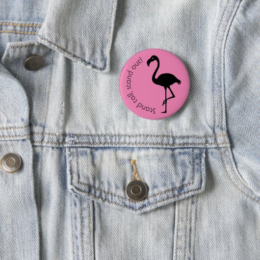 Badge Rond 5 Cm Silhouette Flamant rose "Debout, Debout" (En situation)