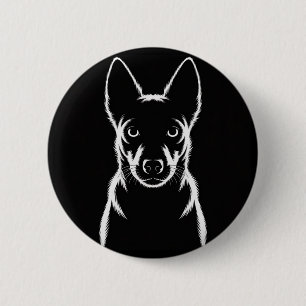 Badge Rond 5 Cm Silhouette minimaliste de chien sur noir
