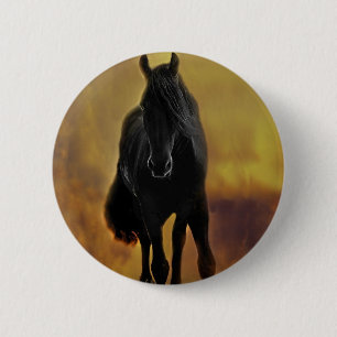 Badge Rond 5 Cm Silhouette noire de cheval