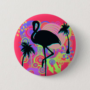 Badge Rond 5 Cm Silhouette rose de Flamant rose