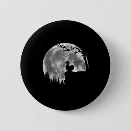 Badge Rond 5 Cm Silkie Chicken Moon Silhouette Funny Lazy Hallowee (Devant)