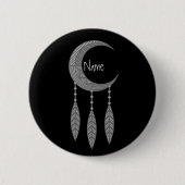Badge Rond 5 Cm Silver Crescent Moon Feathers (Devant)