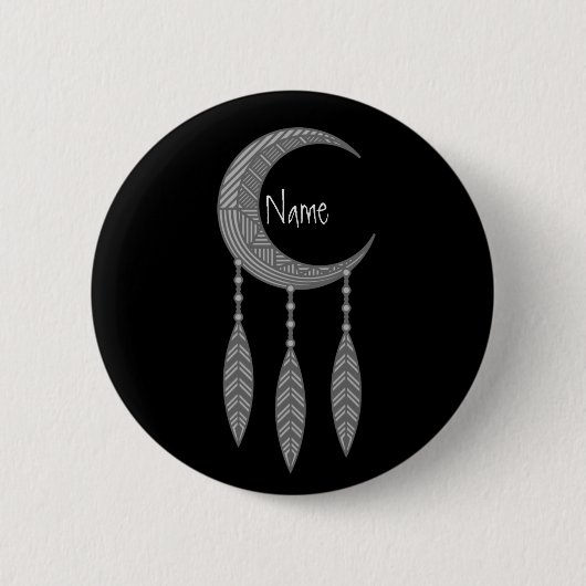 Badge Rond 5 Cm Silver Crescent Moon Feathers (Devant)