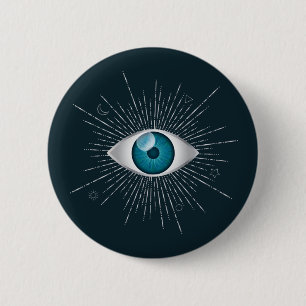 Badge Rond 5 Cm Silver et bleu Turquoise Mystic Aqua Eye Evil Naza