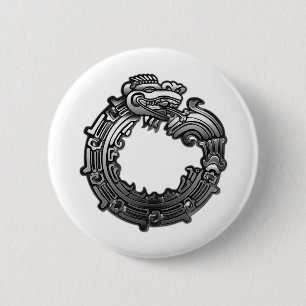 Badge Rond 5 Cm Silver Quetzalcoatl