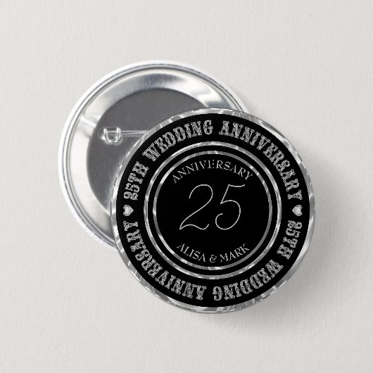 Badge Rond 5 Cm Silver Satin And Black Damask (Devant & derrière)