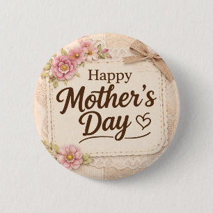 Badge Rond 5 Cm Simple Bonne Fête des Mères Calligraphie Florale  